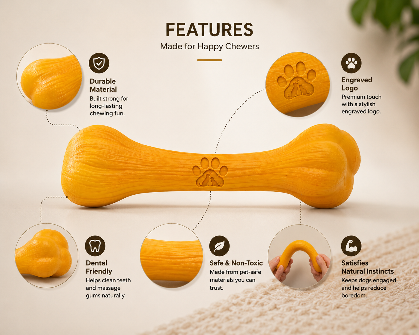 Power Chew Dental Bone Toy – Heavy Duty Rubber Chew Toy for Strong Dogs