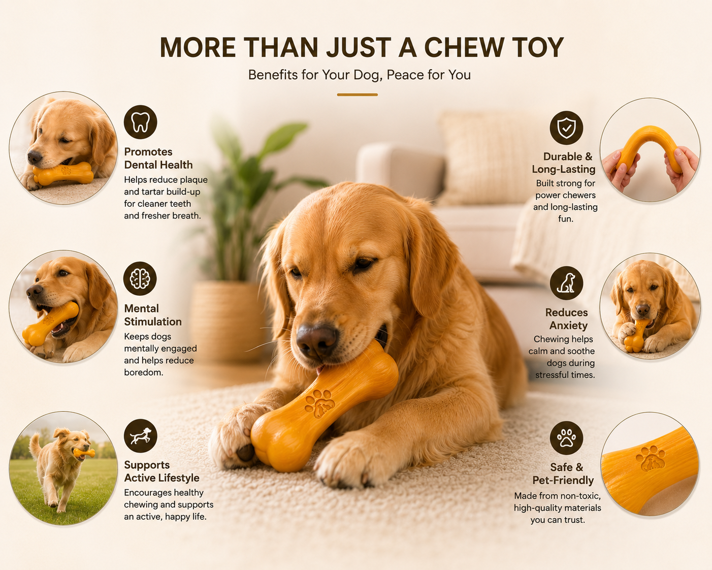 Power Chew Dental Bone Toy – Heavy Duty Rubber Chew Toy for Strong Dogs