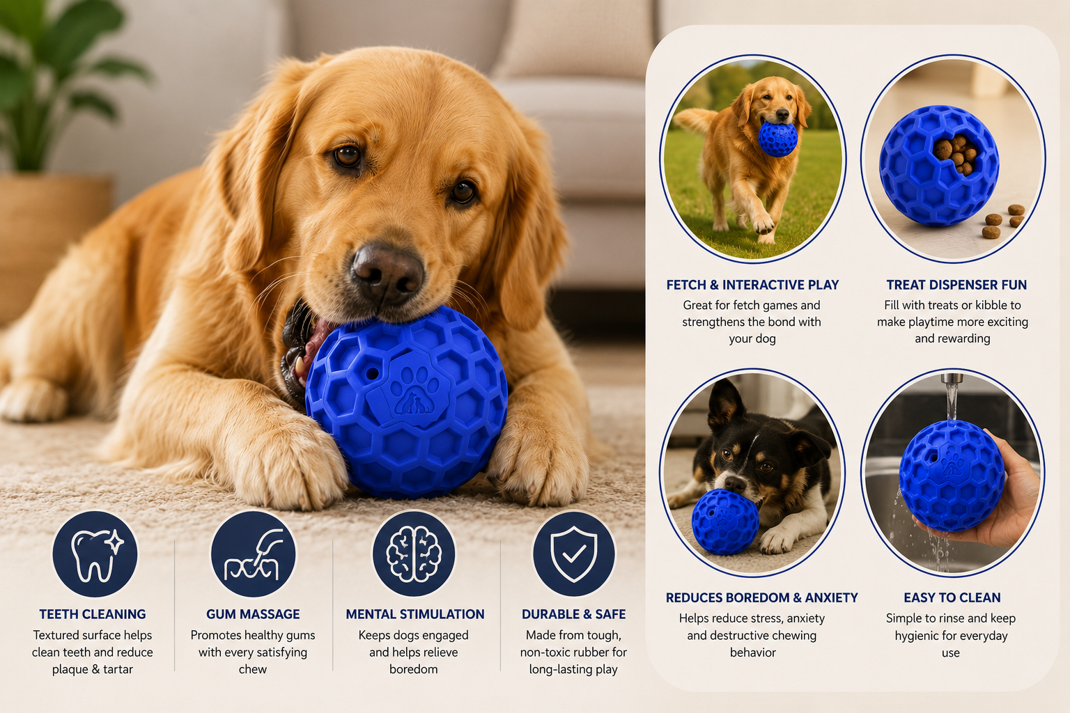 ActivePlay Treat Reward Dog Ball – Durable Interactive Chew Toy for Smart Dogs
